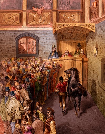 Victorian Horse Auction, Tattersalls, engraving by Gustave Doré by Gustave Dore